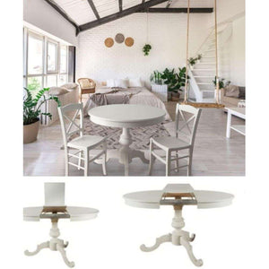 Tavolo rotondo con gamba tornita in legno massello e mdf con rifinitura in bianco 100x100x75 H