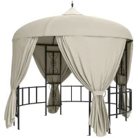 Gazebo da Giardino Rotondo Ø3m con Tende e Prese d'Aria in Metallo e Poliestere, Beige