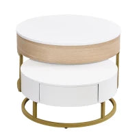 Set di Tavolini da Salotto Sovrapponibili Regolabili in Altezza con Due Cassetti, Design Elegante in MDF, 70x70x42/56,5 + 60x60x24 cm, Bianco