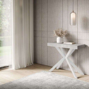 shopinnovativo- Consolle allungabile 90x40/196 cm Saki Small cemento gambe bianche