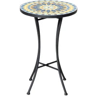 Tavolino da Giardino in Metallo con Piano d'Appoggio a Mosaico, Ф35.5x53.5cm