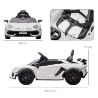 Macchina Elettrica per Bambini a 12V Licenza Lamborghini con Clacson e Telecomando, 107.5x63x42 cm, Bianca