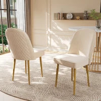 Set di 2 sedie da pranzo in velluto, con gambe in metallo dorato, 50x62x89 cm, Beige