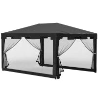 Gazebo 4x3 m Pieghevole con Zanzariera e 2 Ingressi, in Metallo e PE, Grigio Scuro