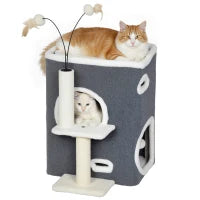 Tiragraffi per gatti, con piattaforma superiore, tana a 2 piani e pali in sisal, Grigio