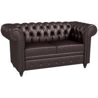 Divano 2 Posti stile Chesterfield con Cuscino Rimovibile, in Ecopelle, Legno e Metallo, 160x84x80 cm, Marrone