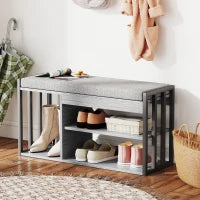 Scaffale per Scarpe con Panca, Scaffale per Corridoio per Scarpe, Mobile Portascarpe con Design a 3 Livelli, per Ingresso, Corridoio, Soggiorno, Camera da Letto, Grigio