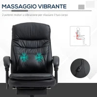 Sedia da Ufficio Massaggiante in Similpelle con Presa USB, 64x69x107-115cm, Nero