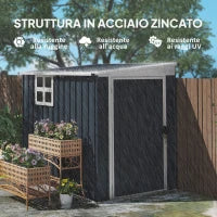Casetta da Giardino in Acciaio 1.2x1.9 m con Porta Bloccabile e Prese d'Aria, Grigio Scuro