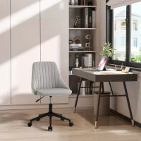 Sedia da Ufficio in Velluto Grigio con Altezza Regolabile, Sedia Ergonomica Girevole a 360° e Ruote, 50x58x77-87cm
