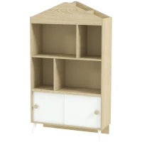 Libreria per Bambini  in Legno con Ripiani Aperti e Armadietto Inferiore, 80x30x140.5 cm, Bianco e color Legno
