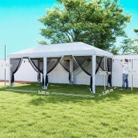 Gazebo Pieghevole 6x3 m in Acciaio con 6 Tende Zanzariera, color Crema