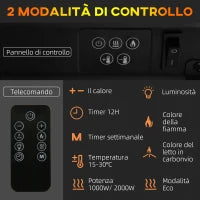 Caminetto Elettrico a 10 Colori con Spegnimento Automatico e Timer da 12h, 61x28x66.5 cm, Bianco