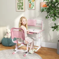 Set Scrivania per Bambini con Sedia Regolabile in Altezza e Piano Inclinabile, Età 6-12 Anni, Rosa