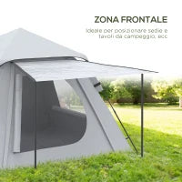 Tenda da campeggio da 2-3 persone con Veranda, 210x210x150cm, grigia e bianca