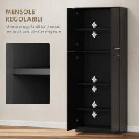 Mobile Contenitore Minimal con 2 Armadietti e Mensole Regolabili, in Legno Nero, 59x31x155 cm