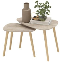 Set di 2 Tavolini Bassi Impilabili dal Design Scandinavo, Gambe in Legno e Piani in Legno, Naturale