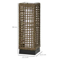 Lampada Solare da Giardino con Pannello di Ricarica, in Acciaio e Rattan, 15.5x15.5x46 cm, Nero e Marrone
