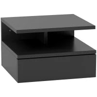 Comodino Sospeso per Camera da Letto con Cassetto e Mensola in Legno, 35x32x22.5cm, Nero