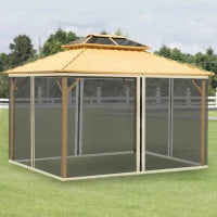 Zanzariera per Gazebo Tende di Ricambio Universale con Cerniere, 352x207cm - Nero e Beige