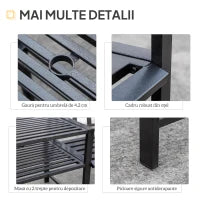 Panchina da Giardino Moderna 2 Posti con Tavolino e Foro per Ombrellone Arredamento da Esterno 165x56x85.5cm Nero