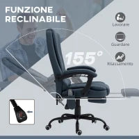 Poltrona da Ufficio con 7 Punti Massaggianti e Poggiapiedi, in Pelle PU e Acciaio, 67x67x111-121 cm, Blu