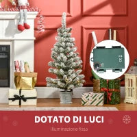 Albero di Natale Artificiale Innevato con 60 Luci LED Bianche e 116 Rami, Albero di Natale con Luci Incorporate, Base con Vaso Rimovibile, Φ40x90cm, Verde