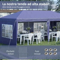 Gazebo da Giardino 6x3 m Regolabile in Altezza con Pareti Removibili, in Acciaio e Poliestere, Blu