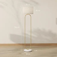 Lampada da Terra Moderna con Paralume in Tessuto, Doppio Tubo Metallico e Interruttore a Pedale, Oro