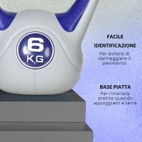 Kettlebell 6kg con Rivestimento Morbido e Base Piatta in PU e Sabbia, 20x13x22cm, Viola