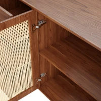 Credenza in rattan con cassetti per cucina e soggiorno, 160x40x90 cm, Marrone