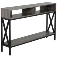 Tavolo Consolle Stile Vintage Industriale con 3 Ripiani e Telaio in Metallo, Grigio e Nero, 120x23.5x75cm