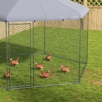 Recinto per Galline con Tetto e Porta Bloccabile in Acciaio per 10-15 Animali, 4x3.5x2.6m