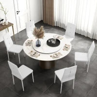 Set di 6 Sedie da Pranzo Rivestite in PU con Schienale Alto con Bottoni e Gambe in Acciaio Design Moderno Bianco