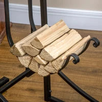 Portalegna da Interno ed Esterno in Metallo con Paletta, Scopa, Attizzatoio e Pinza, Nero, 84x33x76cm