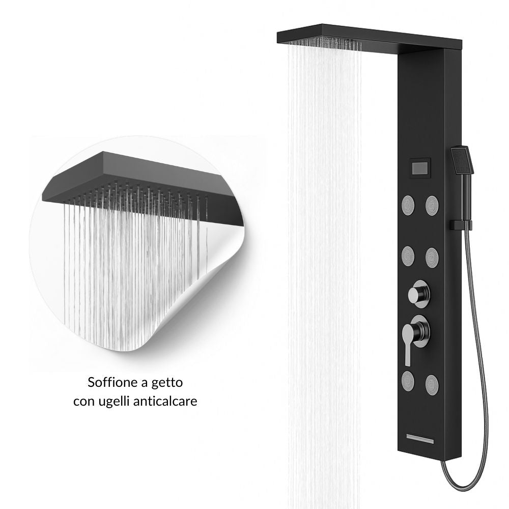 Colonna doccia york acciaio 4 funzioni display controllo temperatura 2 finiture *** finitura- nero, confezione 1