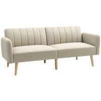 Divano Convertibile 2 Posti Design Scandinavo Schienale Regolabile 3 Posizioni Piedi Legno Tessuto Effetto Lino Beige