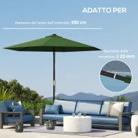 Telo di Ricambio per Ombrellone Ø3 m con Prese d'Aria per Telai in Legno e Acciaio, Verde