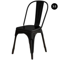 Set da 4 Sedie da Cucina Impilabili Stile Industriale in Acciaio, 45x53x85cm, Nero