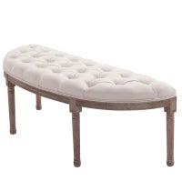 Panca Fondoletto Semicircolare con Struttura in Legno e Imbottitura in Stile Chesterfield, Beige, 140,5x51x48cm