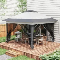 Gazebo Pieghevole 3.6x3.6m con Prese d'Aria e Zanzariere, in Acciaio e Tessuto Oxford, Grigio