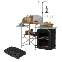 Mobile da Cucina per il Campeggio con Ripostiglio, Tavolo da Esterno Pieghevole Portatile in Alluminio con Borsa per il Trasporto, Argento