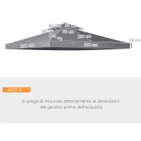 Tetto di Ricambio per Gazebo 3x3m a 2 Livelli e Resistente ai Raggi UV, Grigio Scuro