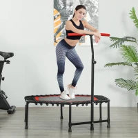 Trampolino da fitness 114 cm, corde elastiche, maniglia regolabile 3 posizioni, trampolino per esercizi silenzioso, rosso