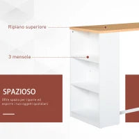 Tavolo Alto da Cucina e Bar con 3 Mensole, Struttura in Acciaio e MDF, Stile Moderno, Bianco, 115x55x100cm