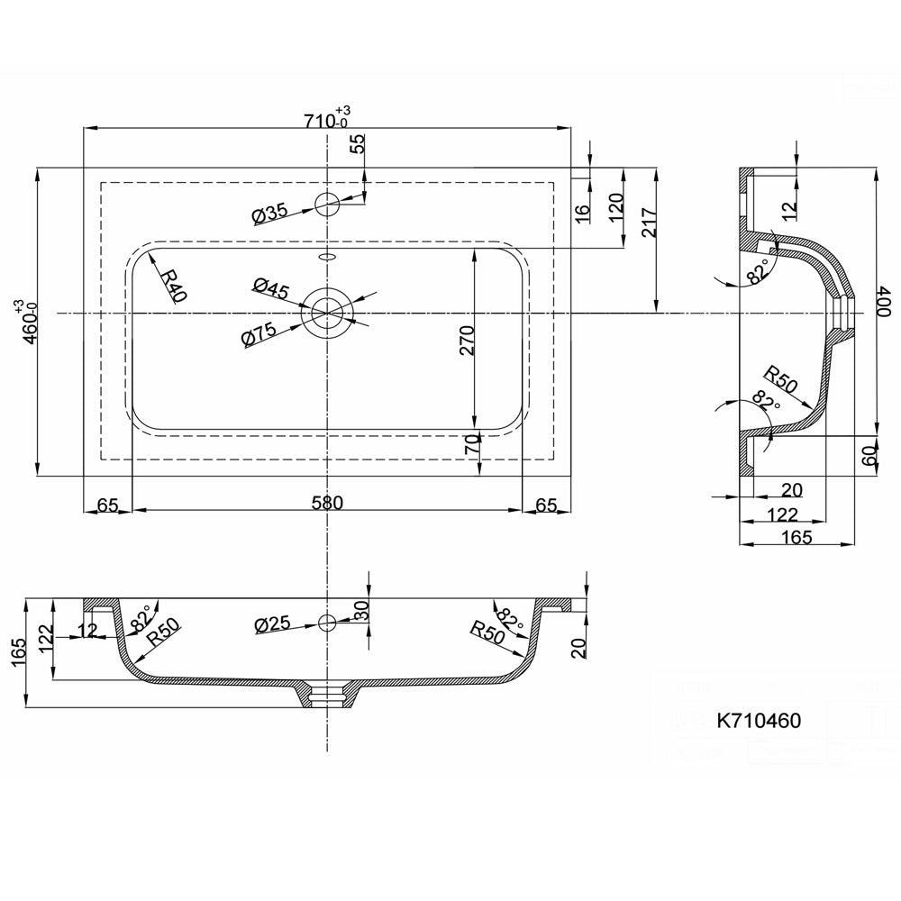 Lavabo ad incasso in mineral marmo 71x46 cm mobile composizione bagno *** tinta bianco lucido, confezione 1
