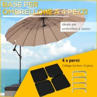 Base per Ombrellone da 4 Pezzi Riempibili con Acqua o Sabbia e Ganci di Connessione, Nero