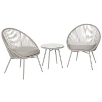 Set da Giardino in Rattan Sintetico Stile Boho con Tavolino e 2 Sedie, Bianco Crema
