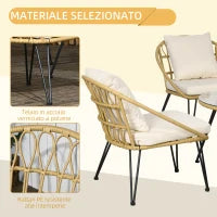 Set da Giardino 5 Pezzi in Rattan con Tavolo Rotondo Ø82x50 cm e 4 Sedie 72x72x75 cm con Cuscini