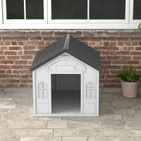 Casetta per Cani in PP Impermeabile con Tetto Inclinato e Porta di Ingresso, 84.2x98.2x82 cm, Grigio
